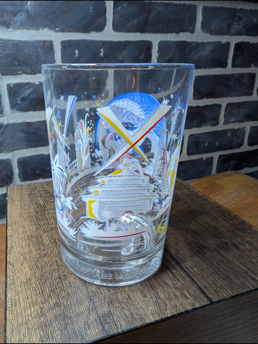 Disney Glass Tumbler with Blue, Yellow and Red Celebration Design